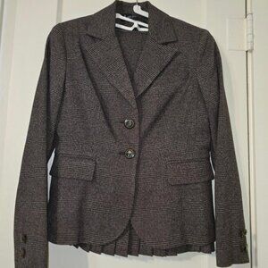 2P Larry Levine Lined Buttoned Jacket Pleated Skirt Suit Brown